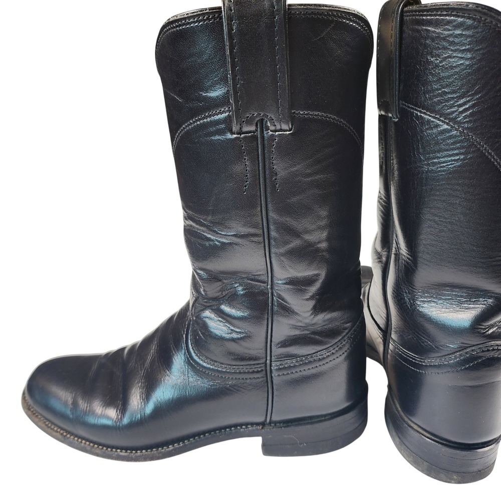 Justin Ropers Black Leather Boots Womens 6.5B Cowboy Western Rodeo USA Vintage - Picture 10 of 14